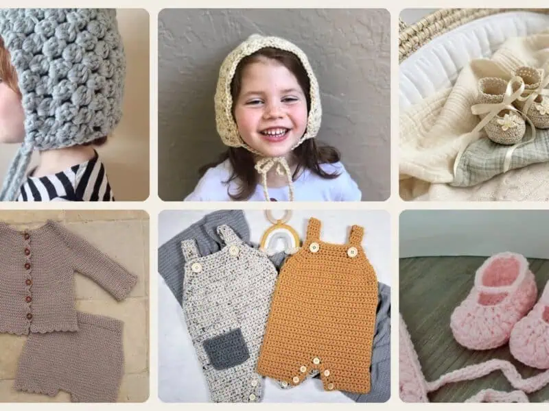 A selection of the crochet baby clothes patterns in this roundup