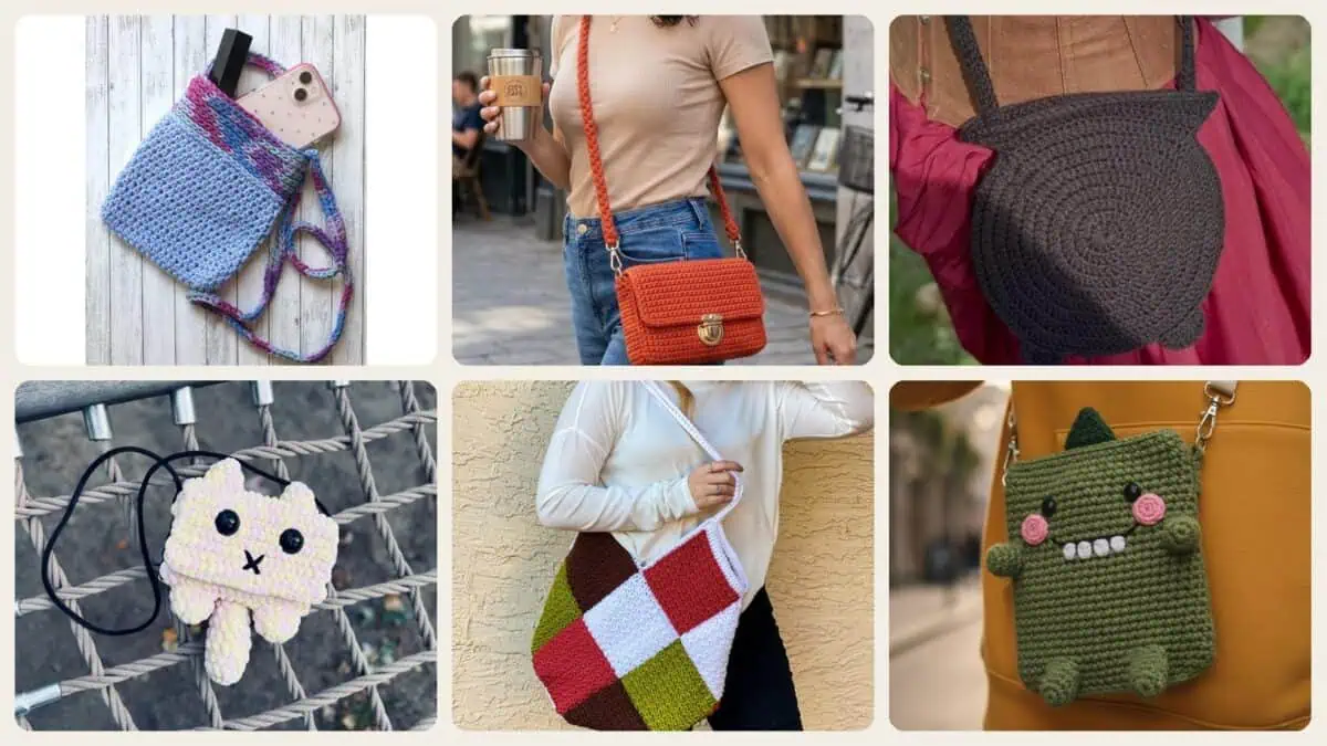 A selection of the crochet shoulder bags patterns in this roundup