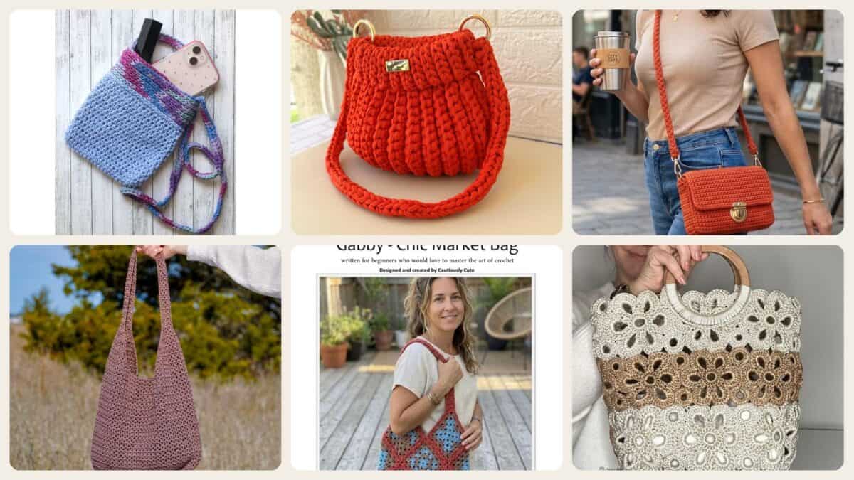 A selection of the crochet shoulder bags patterns in this roundup