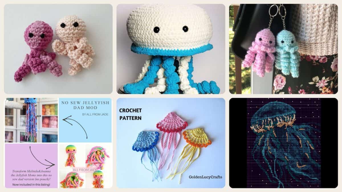 A selection of the crochet jellyfish patterns in this roundup