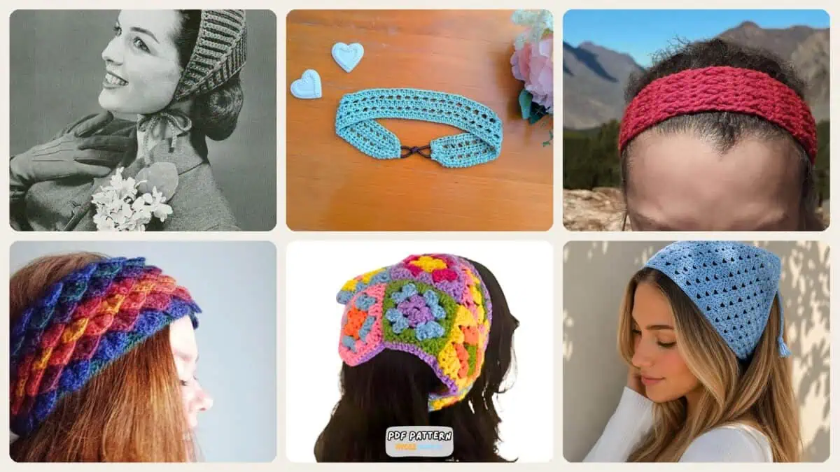 A selection of the crochet hairband patterns in this roundup