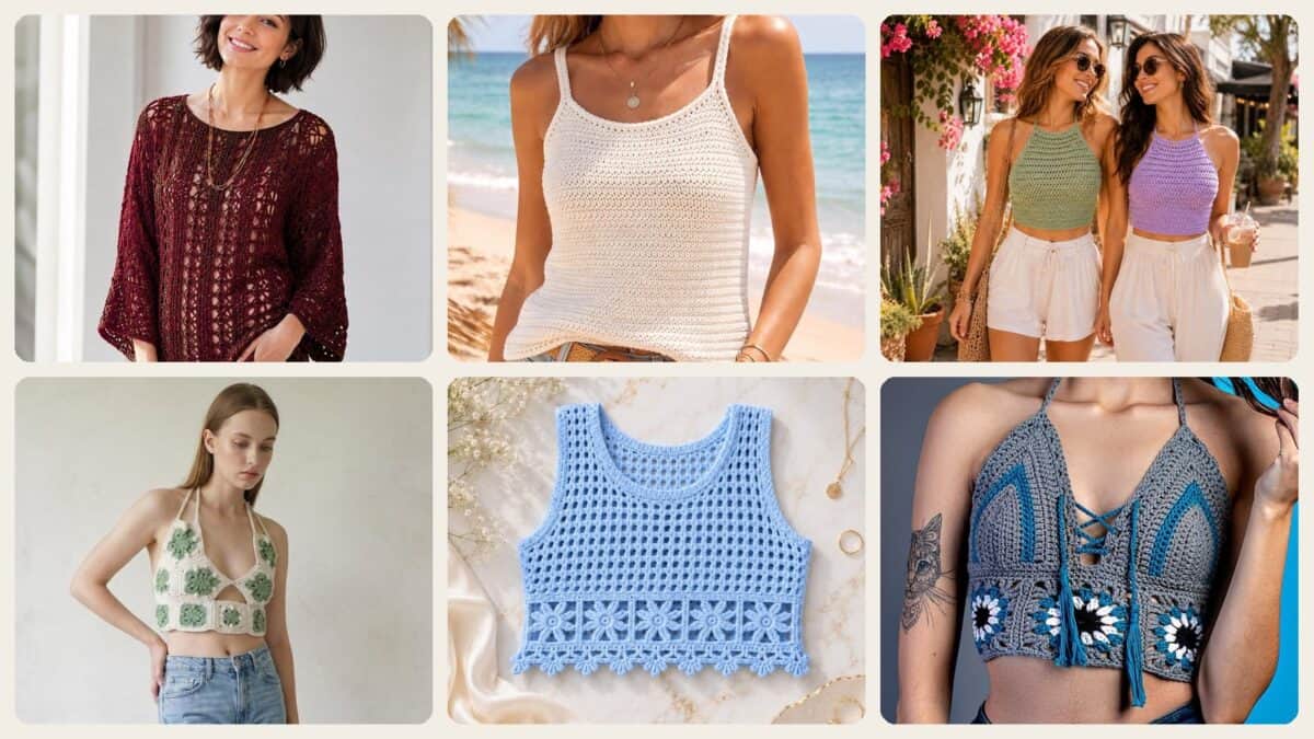 A selection of the crochet tank tops patterns in this roundup
