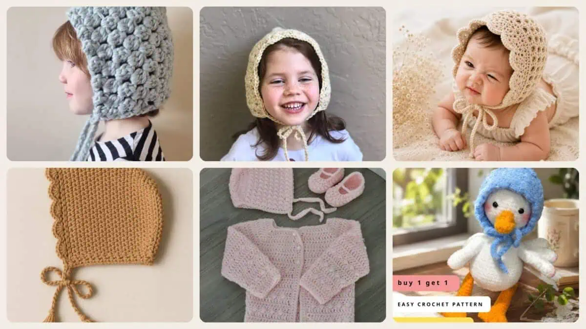 A selection of the crochet bonnet patterns in this roundup