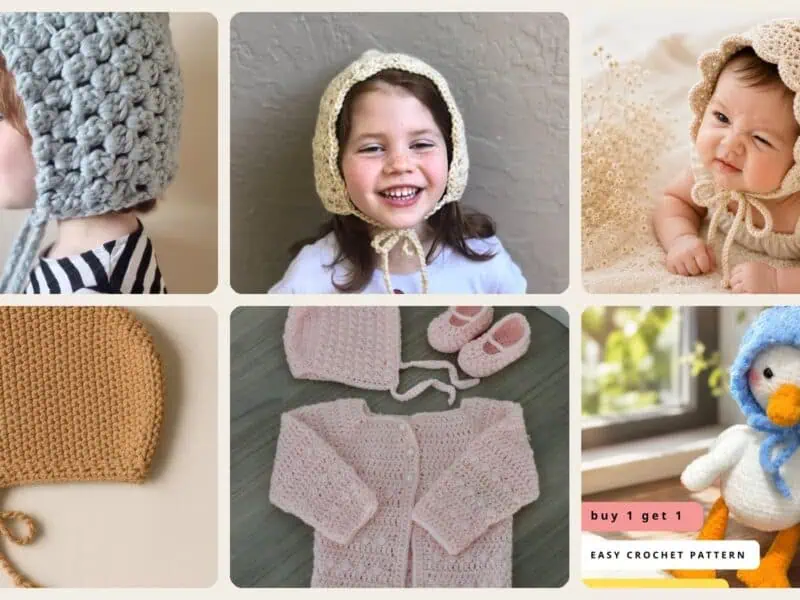A selection of the crochet bonnet patterns in this roundup