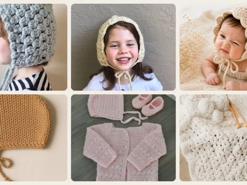 A selection of the crochet bonnet patterns in this roundup