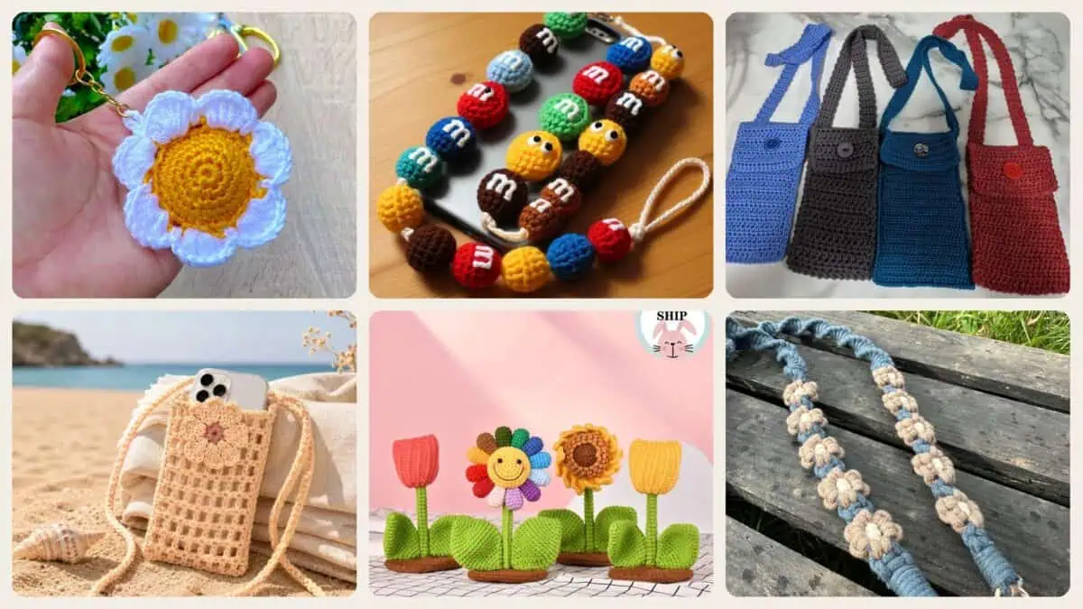 A selection of the crochet phone charm patterns in this roundup