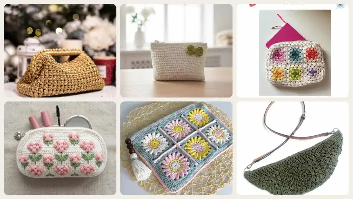 A selection of the crochet makeup bag patterns in this roundup