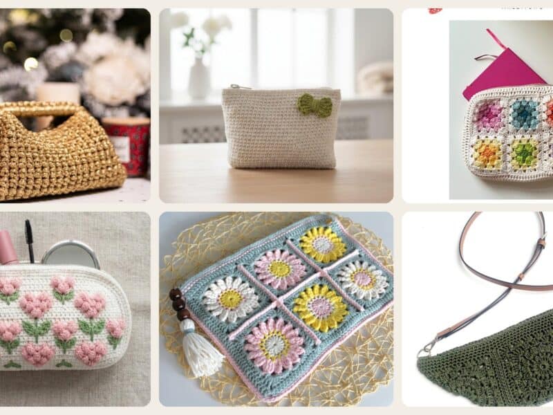A selection of the crochet makeup bag patterns in this roundup