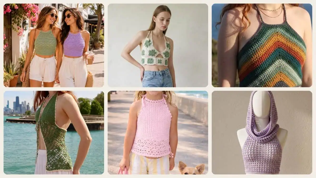 A selection of the crochet halter tops patterns in this roundup