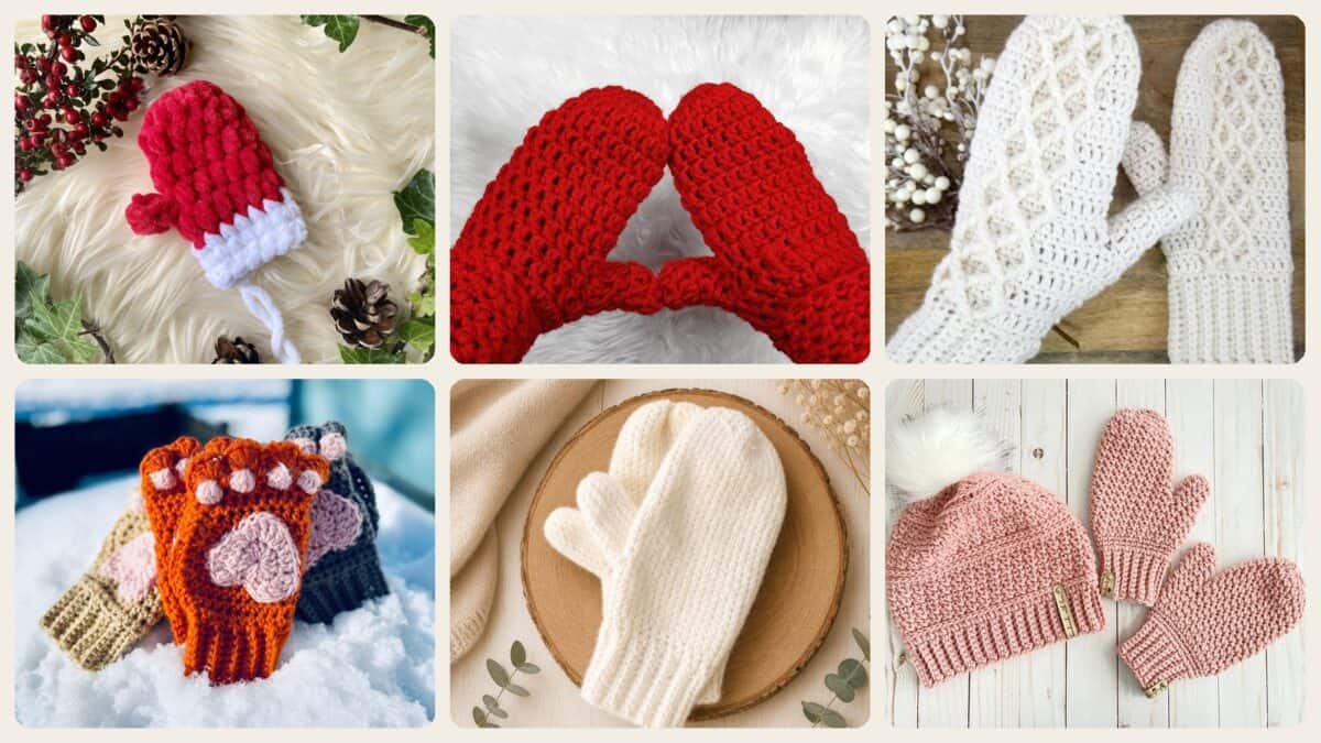 A selection of the crochet mittens patterns in this roundup