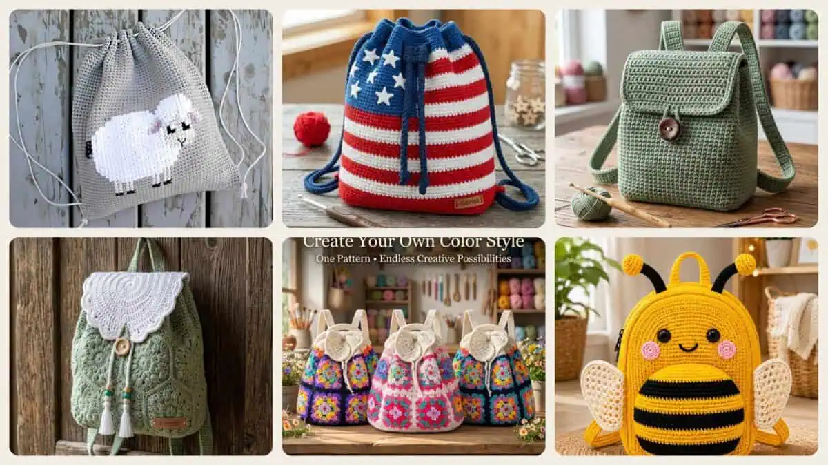 A selection of the crochet backpack patterns in this roundup
