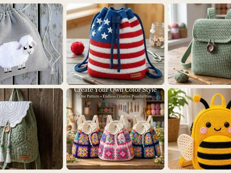 A selection of the crochet backpack patterns in this roundup