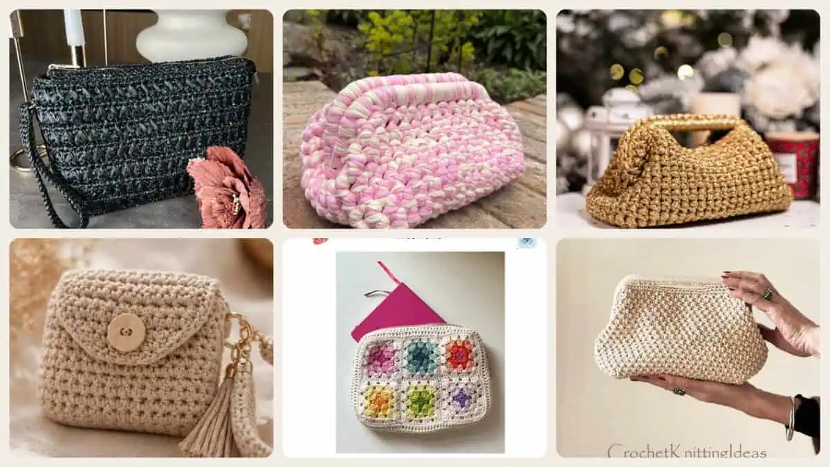 A selection of the crochet clutch bags patterns in this roundup