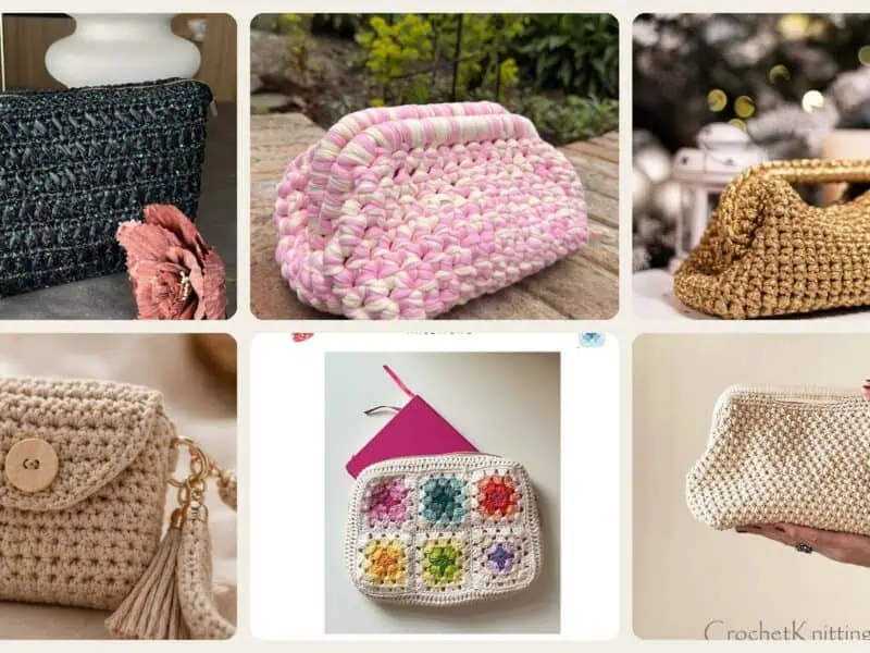 A selection of the crochet clutch bags patterns in this roundup