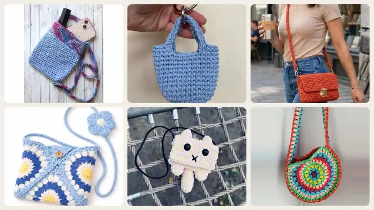 A selection of the crochet sling bags patterns in this roundup