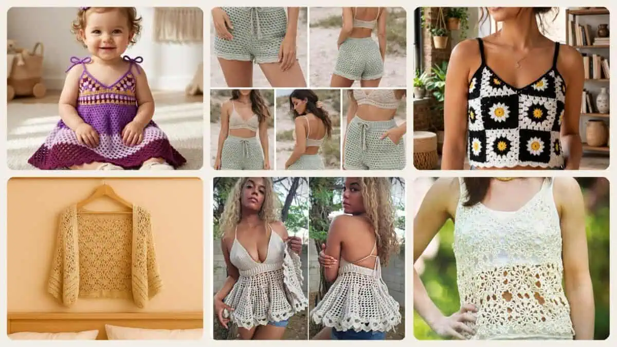 A selection of the crochet summer clothes patterns in this roundup