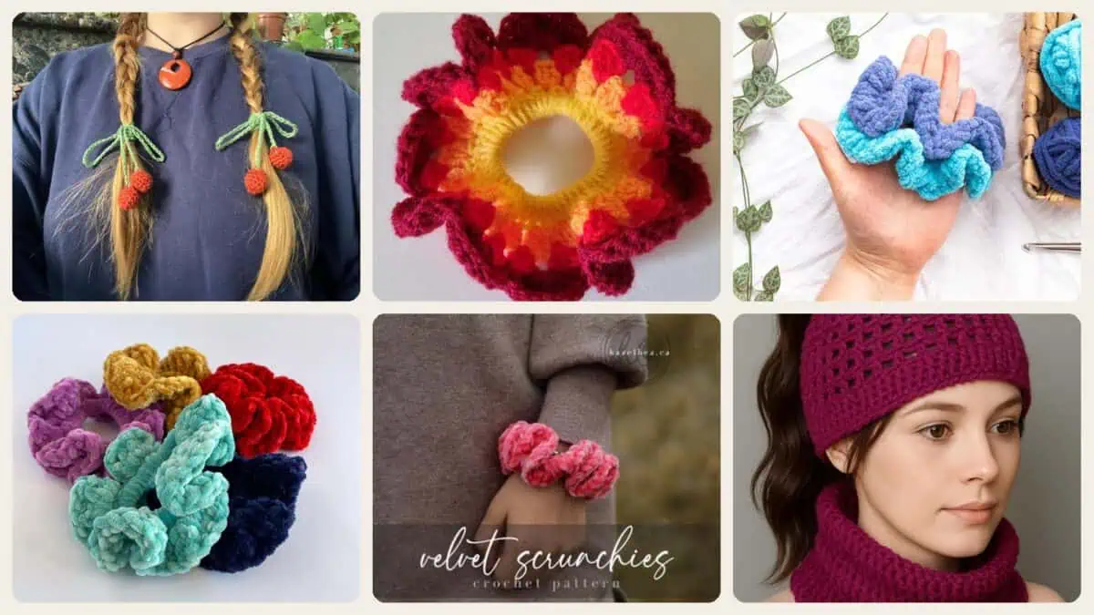 A selection of the crochet scrunchies patterns in this roundup