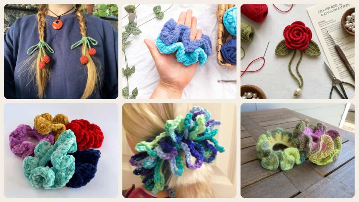 A selection of the crochet scrunchies patterns in this roundup