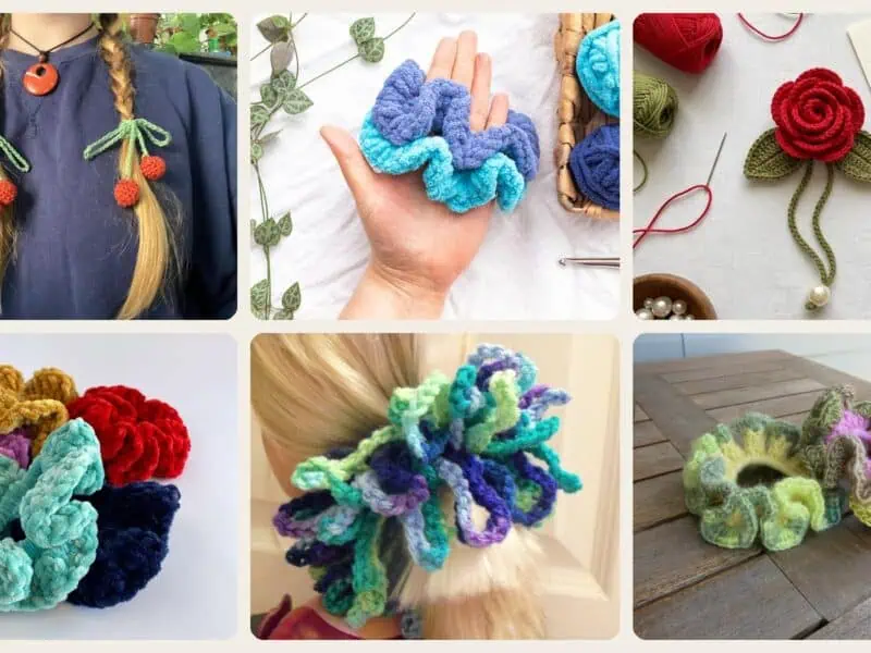 A selection of the crochet scrunchies patterns in this roundup