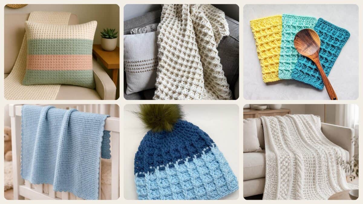 A selection of the crochet waffle stitch patterns in this roundup