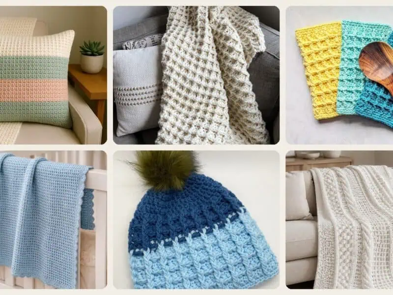 A selection of the crochet waffle stitch patterns in this roundup