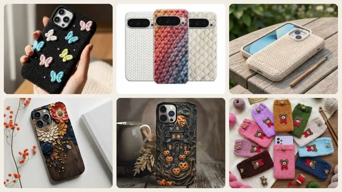 A selection of the crochet phone cases patterns in this roundup