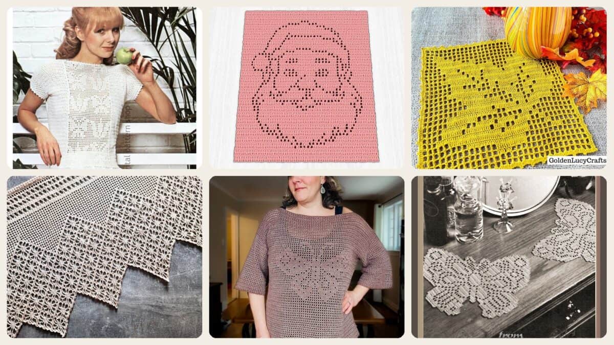 A selection of the crochet vintage filet charts patterns in this roundup