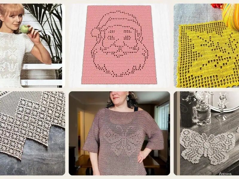 A selection of the crochet vintage filet charts patterns in this roundup