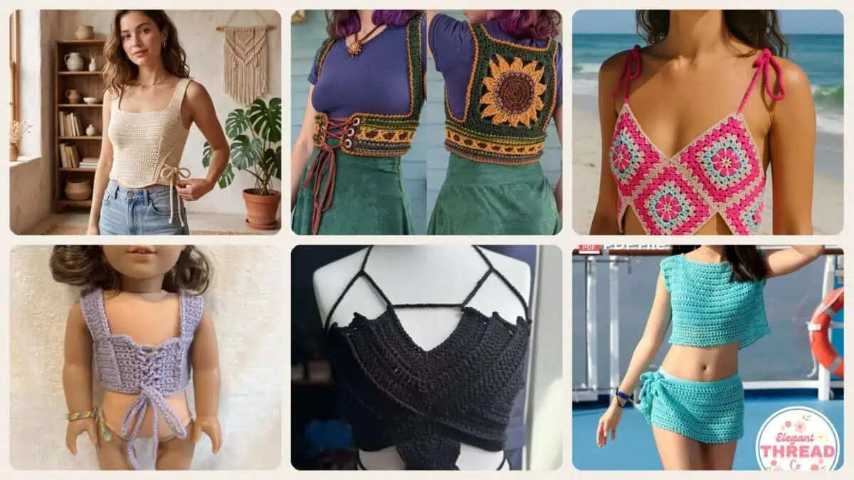 A selection of the crochet corset tops patterns in this roundup