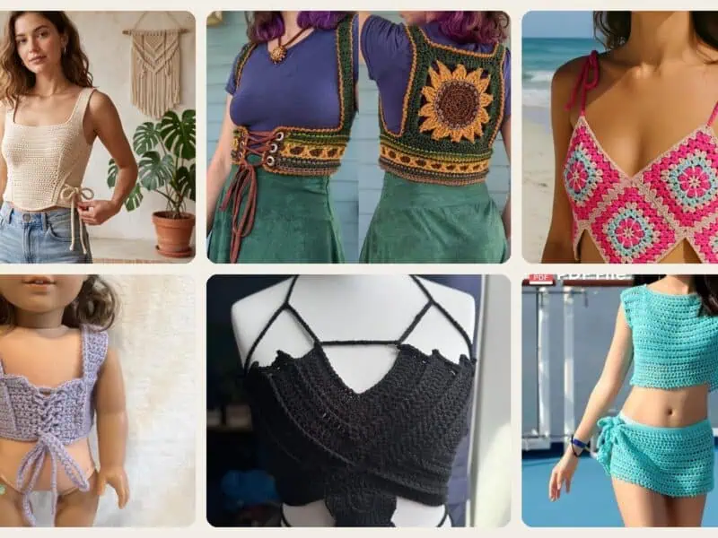 A selection of the crochet corset tops patterns in this roundup