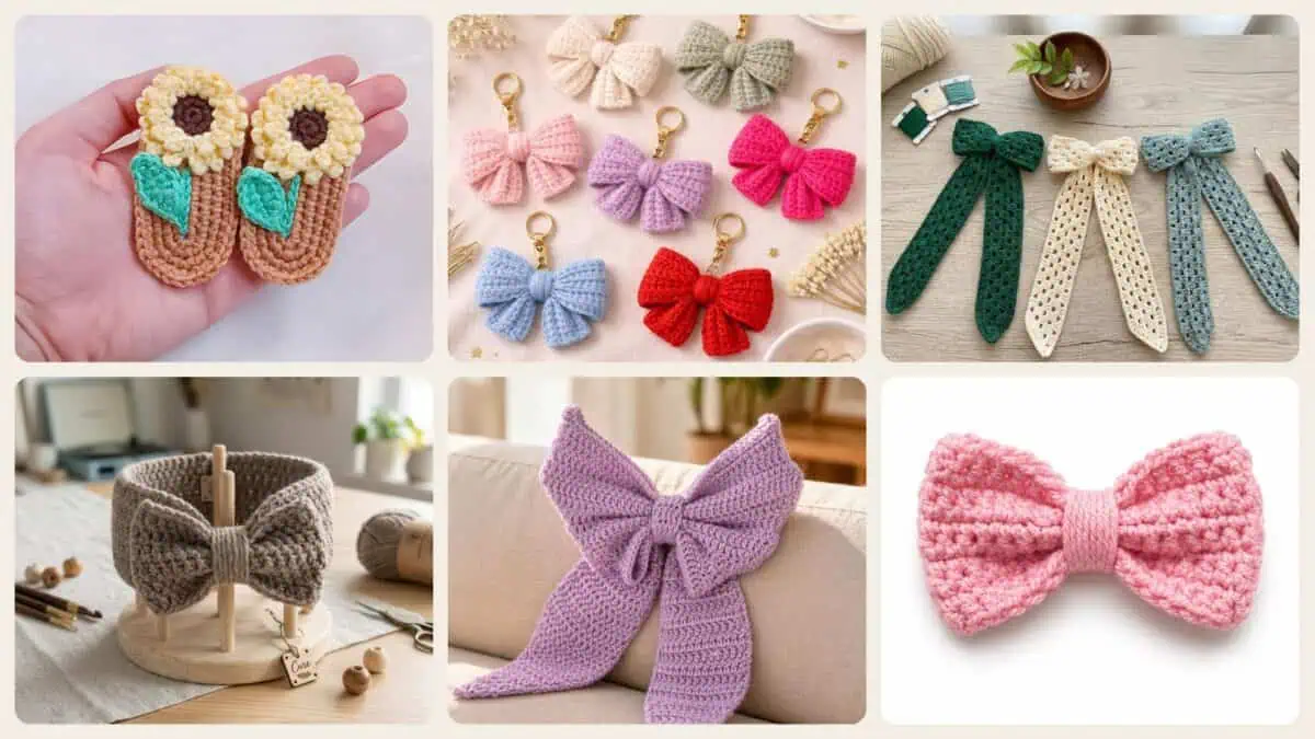 A selection of the crochet hair clips patterns in this roundup
