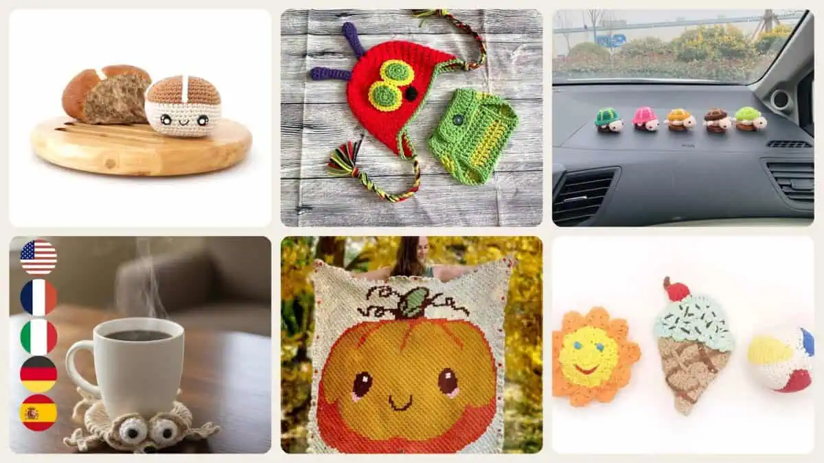 A selection of the crochet kawaii patterns in this roundup