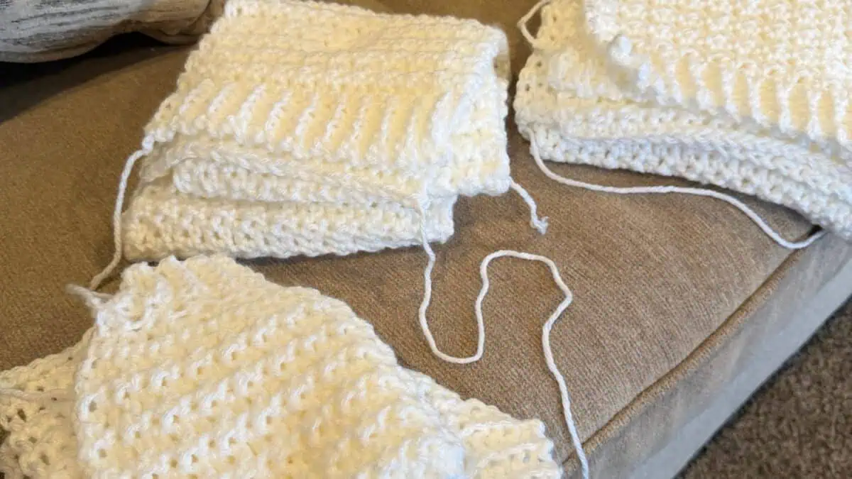 My Mom’s White Chunky Cardigan Is Done Except for the Sewing