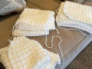 My Mom’s White Chunky Cardigan Is Done Except for the Sewing